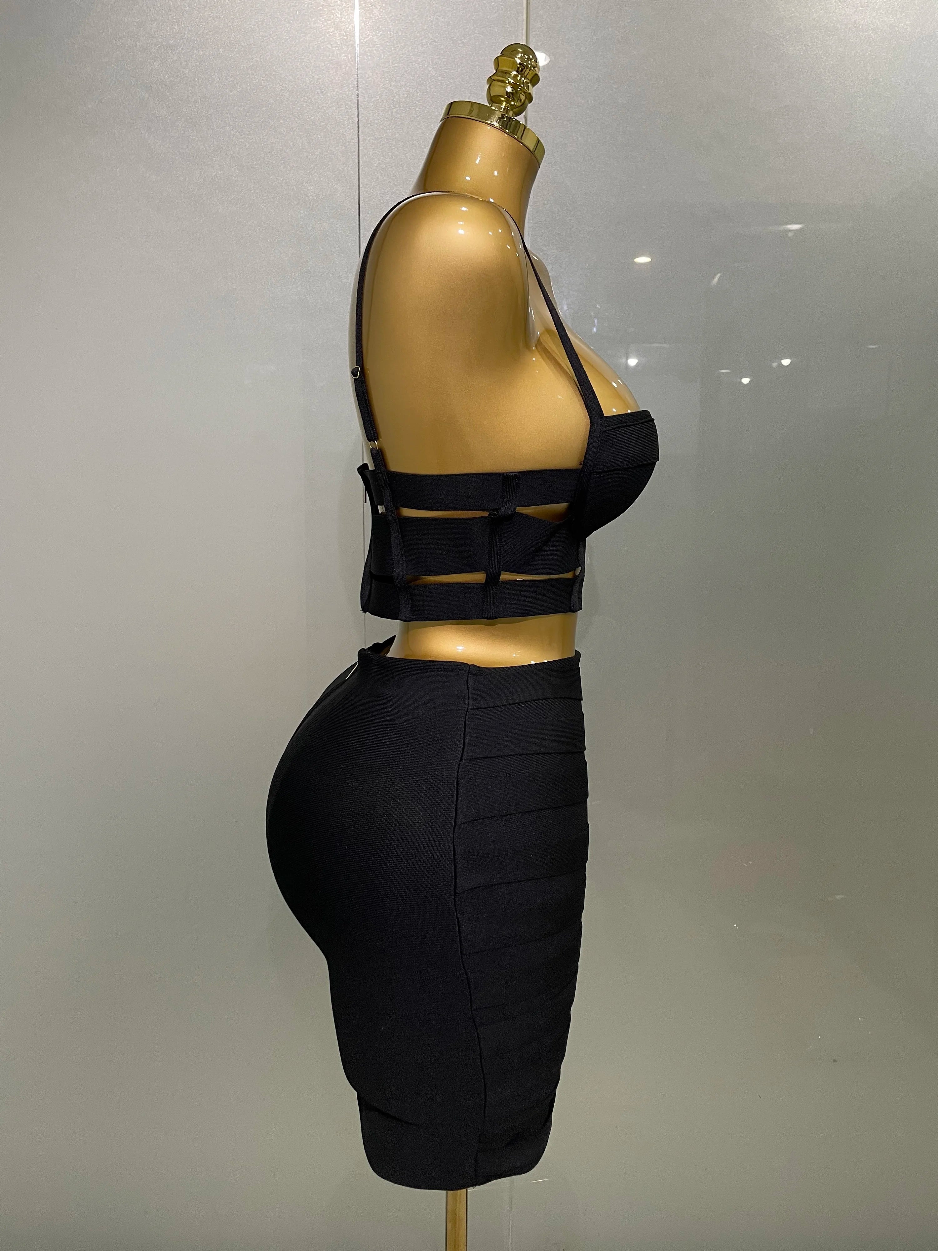 2025 New Arrival High Quality Women Sexy Bandage Tops Fashion Pencil Skirts Set/ Nightclub Party Celebrate Women's Set