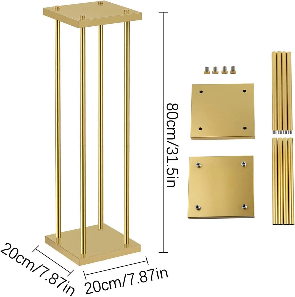 4pcs 31.5 Inch Rectangular Gold Metal Flower Stand Vase Column for Wedding Party Home Decor Flower Display Rack