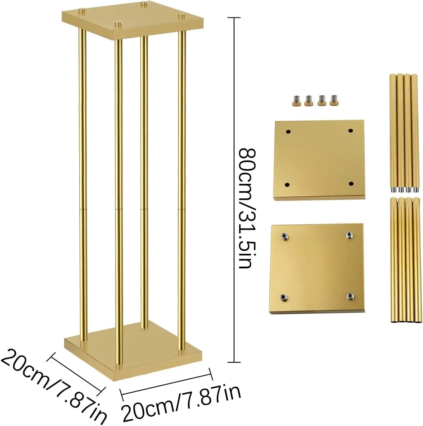 4pcs 31.5 Inch Rectangular Gold Metal Flower Stand Vase Column for Wedding Party Home Decor Flower Display Rack