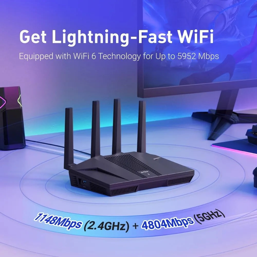 WiFi 6 Gaming Router with 2.5G Ports, High-Speed VPN & AdGuard Support for Home and Business Use