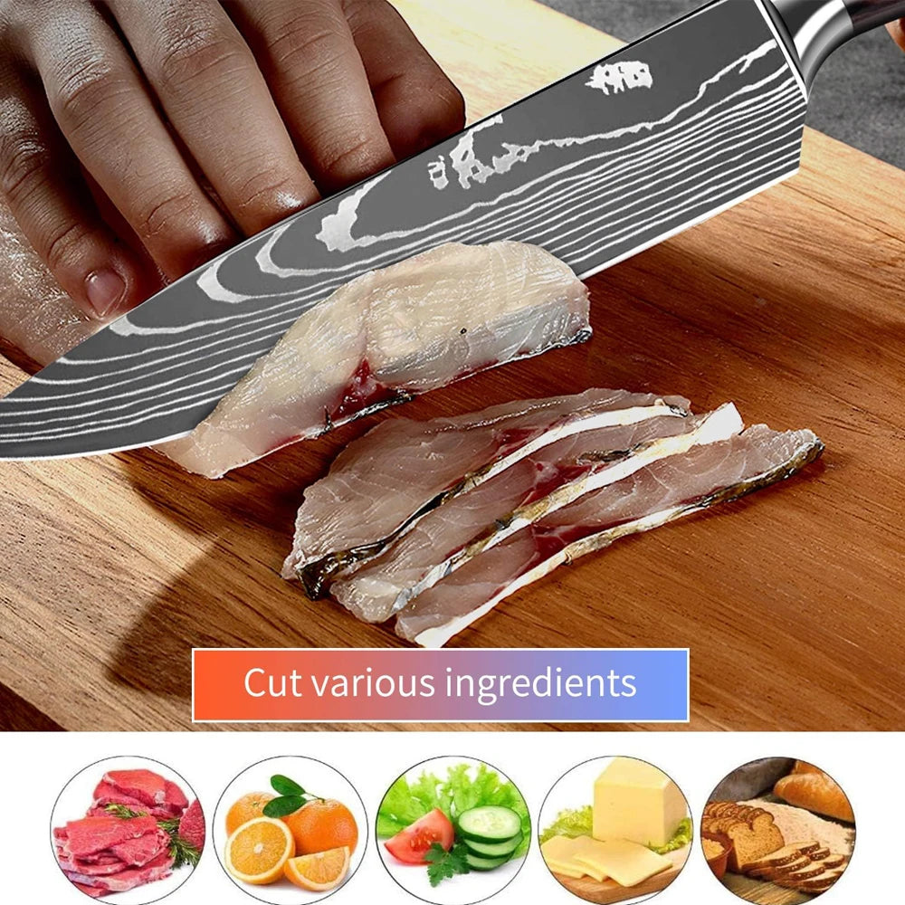 Kitchen Knife 6PCS Set Stainless Steel,Includes Chef's Knife, Bread, Boning Knife,Fruit Knife, with Stainless Steel Knife Holder