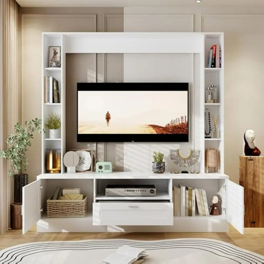 70.9" W 3-in-1 Wall Unit Entertainment Center with Bookshelves, TV Stand/ Media Console Table with 11 Shelves & Drawers
