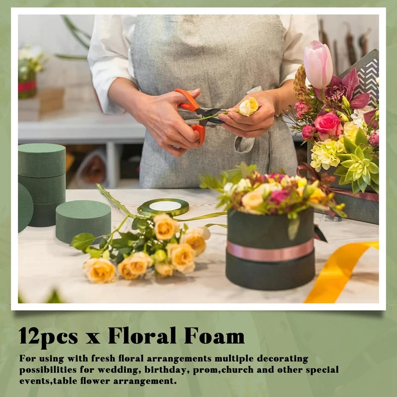 Floral Foam 12 Pcs Dry & Wet Flower Foam Round Florist Blocks/ Flower Foam For Fresh Or Artificial Flowers