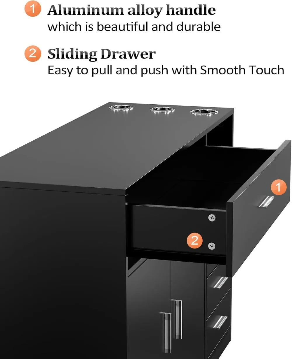 Professional Salon Station with 5 Drawers, Storage Cabinet & Hair Dryer Holders - Heat Resistant, Waterproof for Home & Spa Use