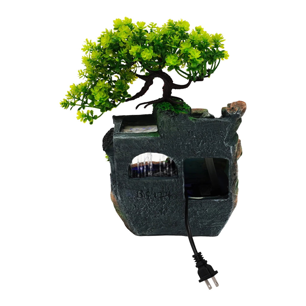 Tabletop Fountain Ornament, Tabletop Fountain, Flowing Water Resin Decor, Imitation Rock Bonsai, Durable Desktop Water Feature, Nature Style, 110V US Plug, Indoor /Office/ Living Room Decoration, Hand-Carved Simulation Plant