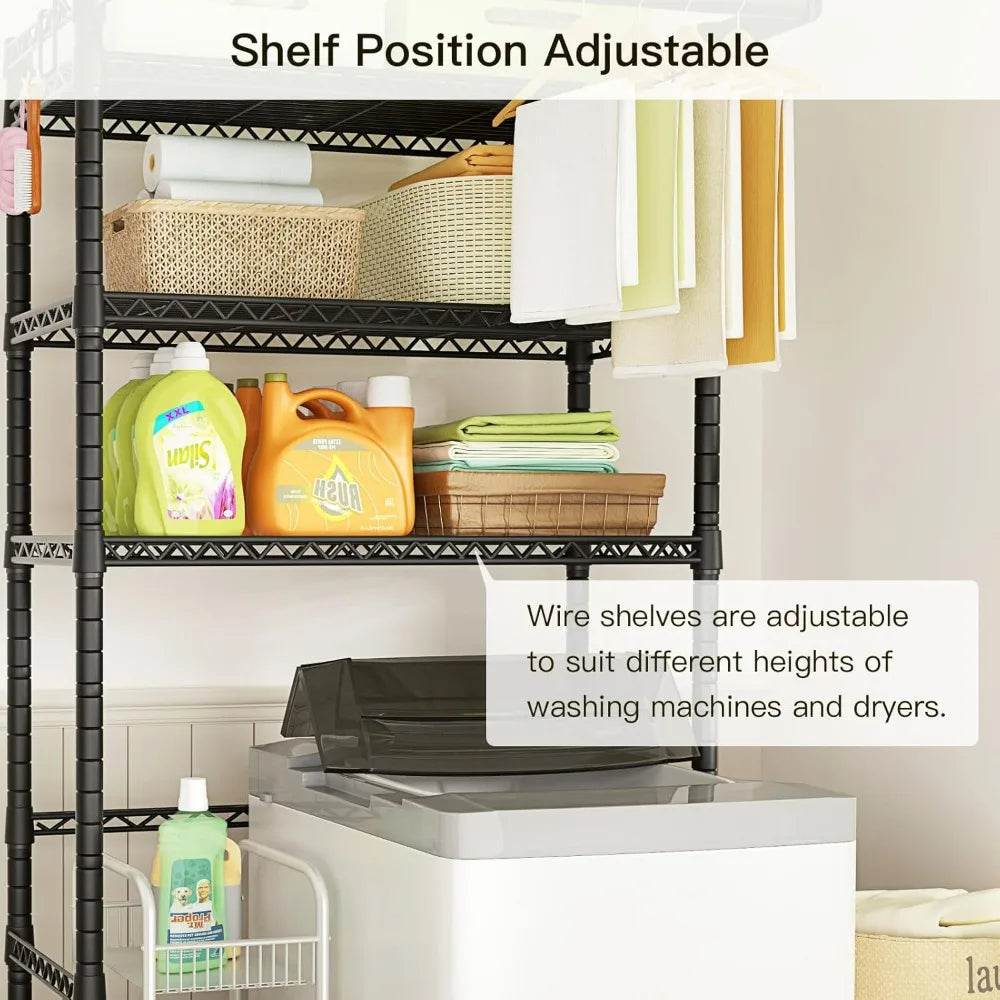Freestanding Metal 3-Tier Laundry Room Storage Shelf for Clothes, Over Washer and Dryer Organizer
