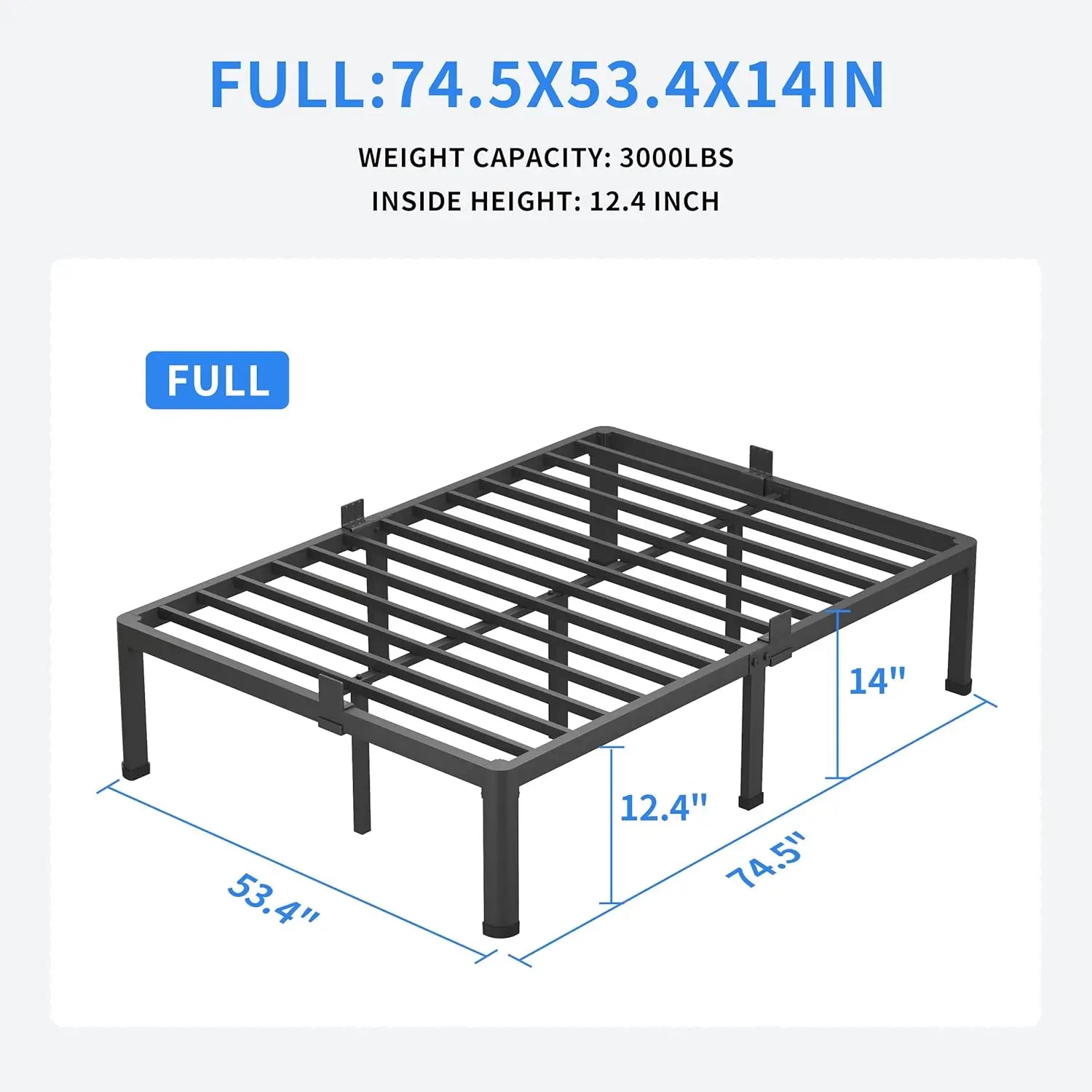 14 Inch Full Size Metal Platform Bed Frame with Round Corner Legs, Heavy Duty Steel Slats