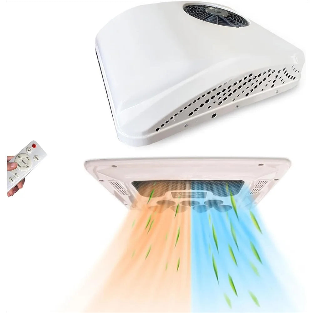 RV Air Conditioner with Heat 12V Universal Rooftop AC Unit Van Air Conditioner Heater Combo, 9000BTU Quiet 12 Volt Camper A/C