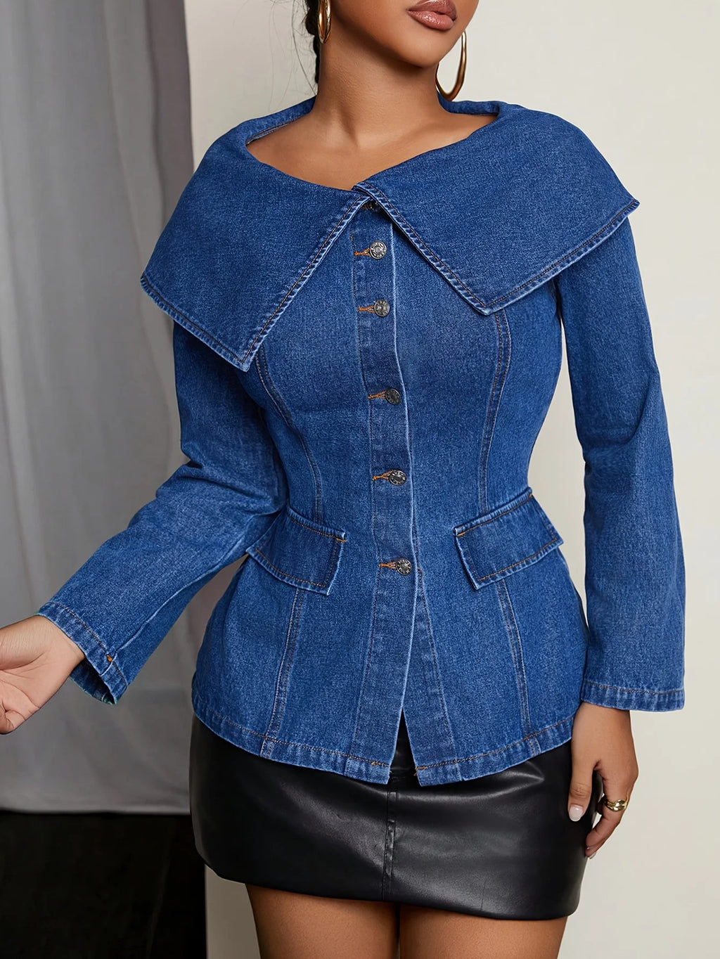 Vintage Style Denim Jacket | Boat Collar Design and Waist Cinching Cut | Replicating the Fashion Charm of the 90s, Perfect!