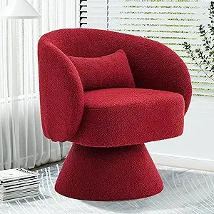 Swivel Barrel Chair, 360 Degree Modern Small Round Boucle Sherpa Swivel