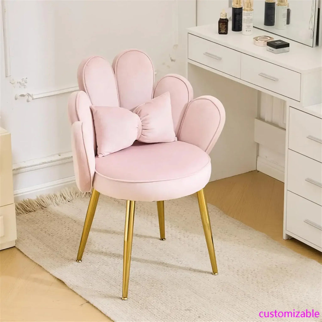 Petal Makeup Vanity Chair -Cute Girls Desk Chair, Modern Dining Chair, Velvet Pink
