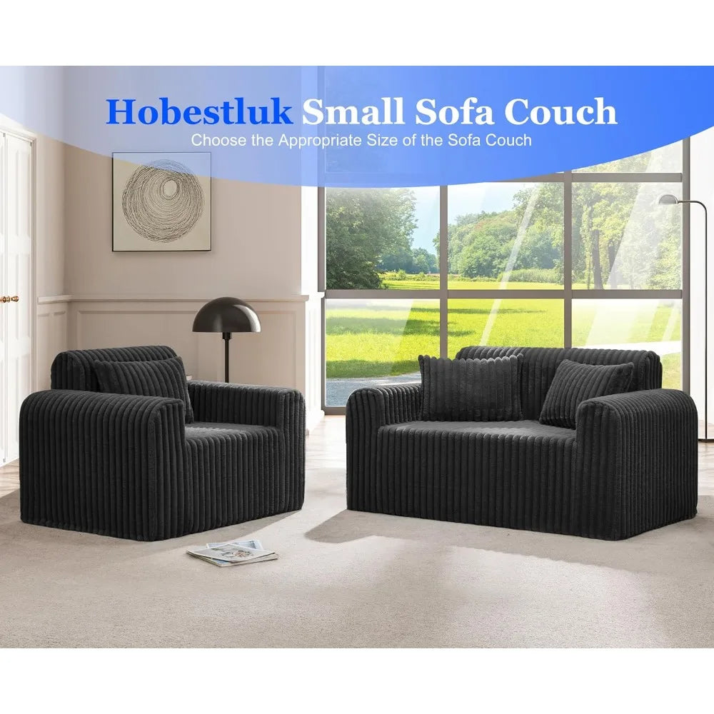 Compact 1- 2 Seater Foam Loveseat Sofa with Removable Cover and Pillows