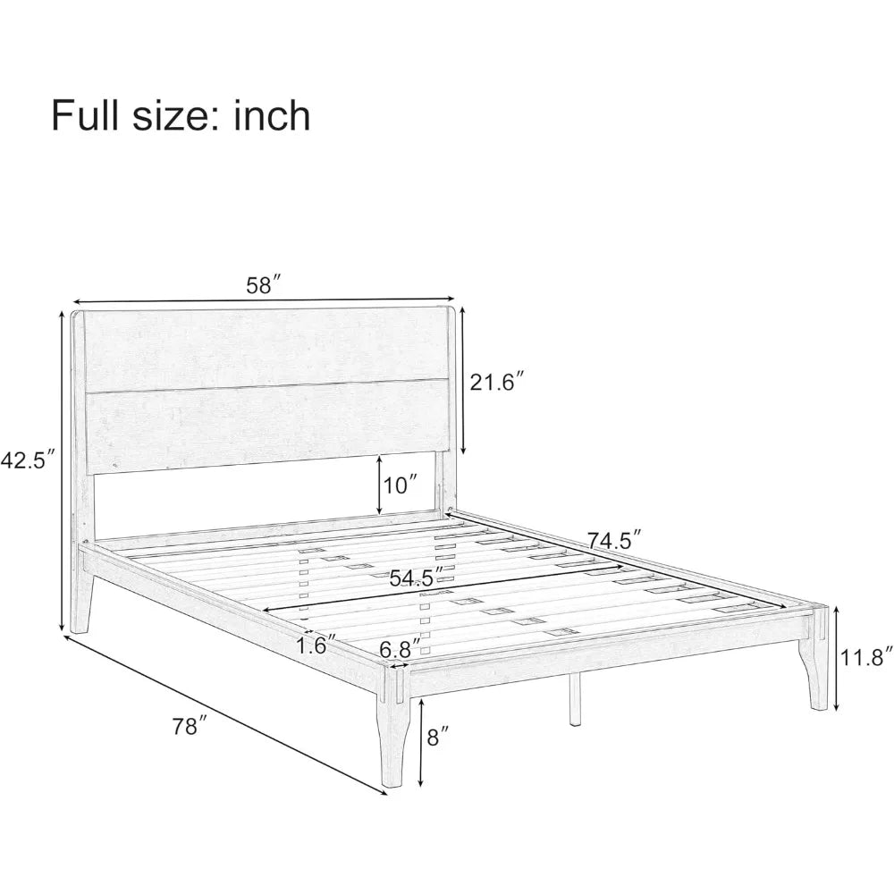 Full Size Bamboo Platform Bed, with Tall Headboard