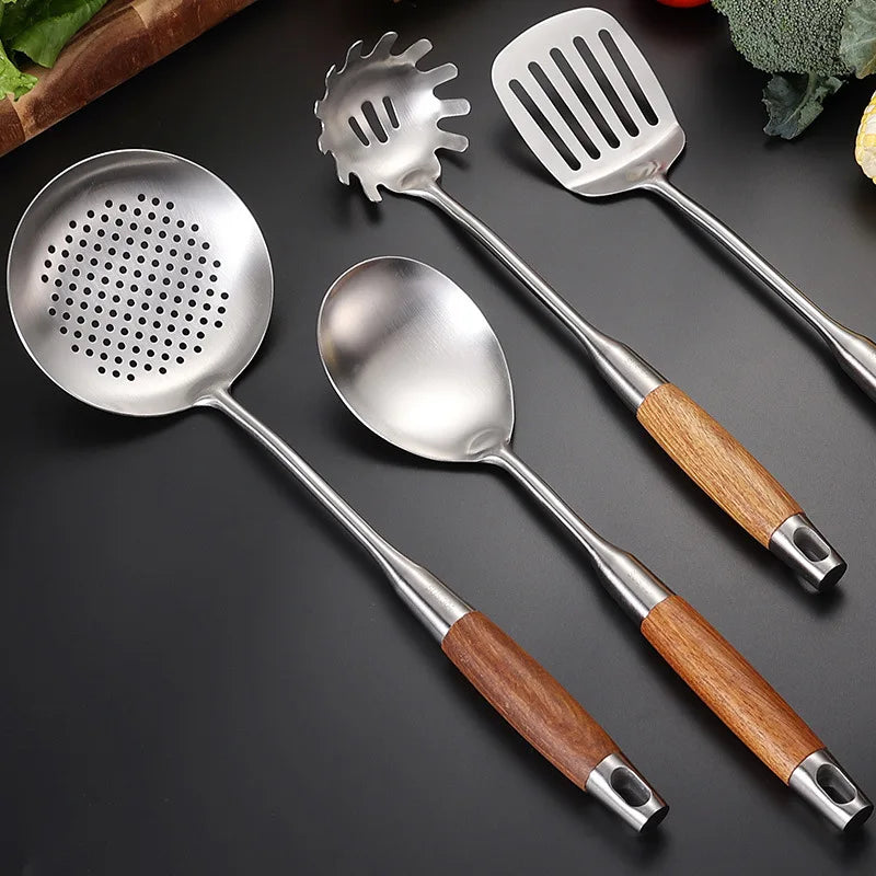 Kitchen Utensil Set 7 Piece 304 Stainless Steel Cookware Set, Rosewood Handle Spatula- Household Cooking/ Baking Tools