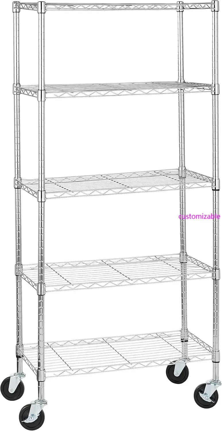 5-Shelf Adjustable, Heavy Duty Storage Shelving Unit on 4'' Wheel Casters, Metal Organizer Wire Rack, 30" L x 14" W x 64.8" H
