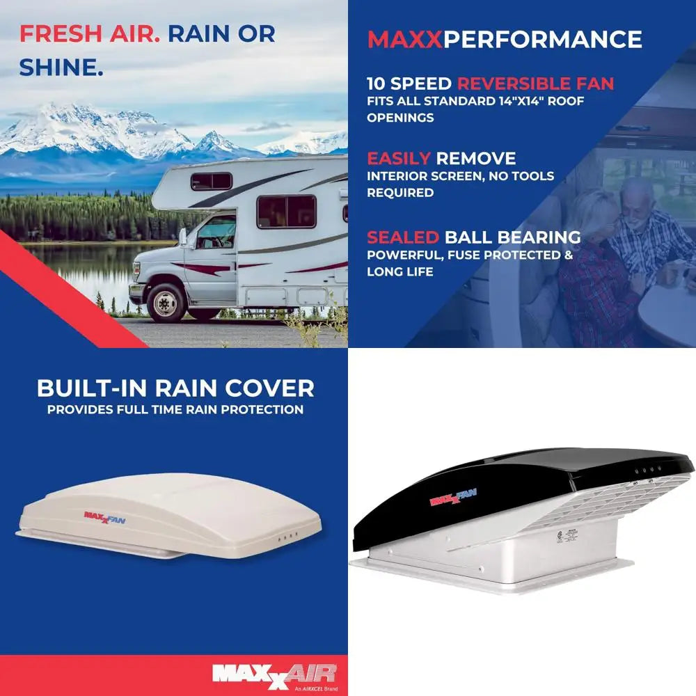 All-In-One RV Ventilation System: Maxx Fan Deluxe with Built-In Rain Protection, 10-Speed Reversible Fan and Thermostat