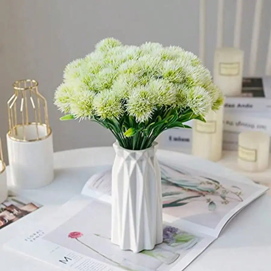 8434-Fake Dandelion Flowers/ White 10 Pcs, Artificial Plants Plastic Shrubs/ Bushes Decor Faux Stems Outdoor/ Indoor Home Garden Party Wedding DIY Planting Filler Decoration
