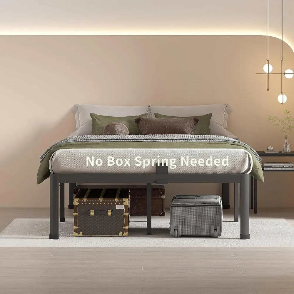 14 Inch Full Size Metal Platform Bed Frame with Round Corner Legs, Heavy Duty Steel Slats