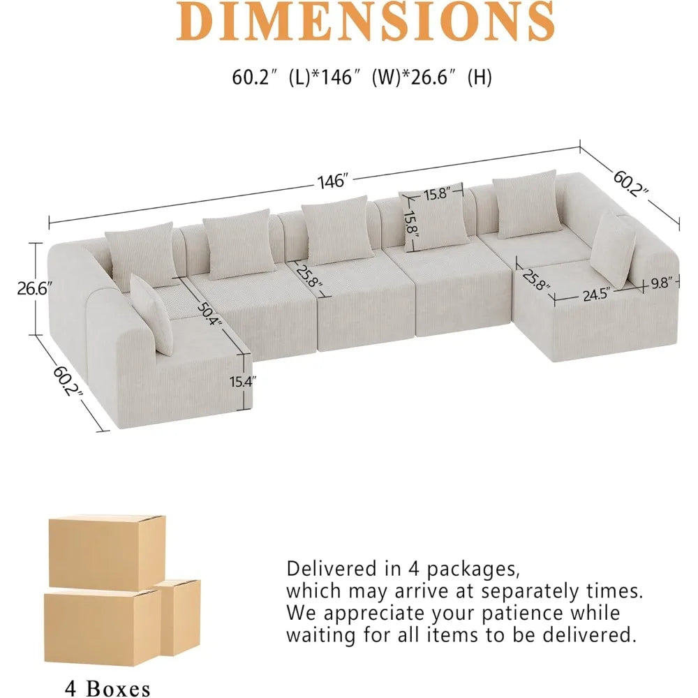 Modular Sectional Couches for Living Room with Deep Seat, L-Shape Cloud Sofa Couch, High Density Memory Foam, Boneless