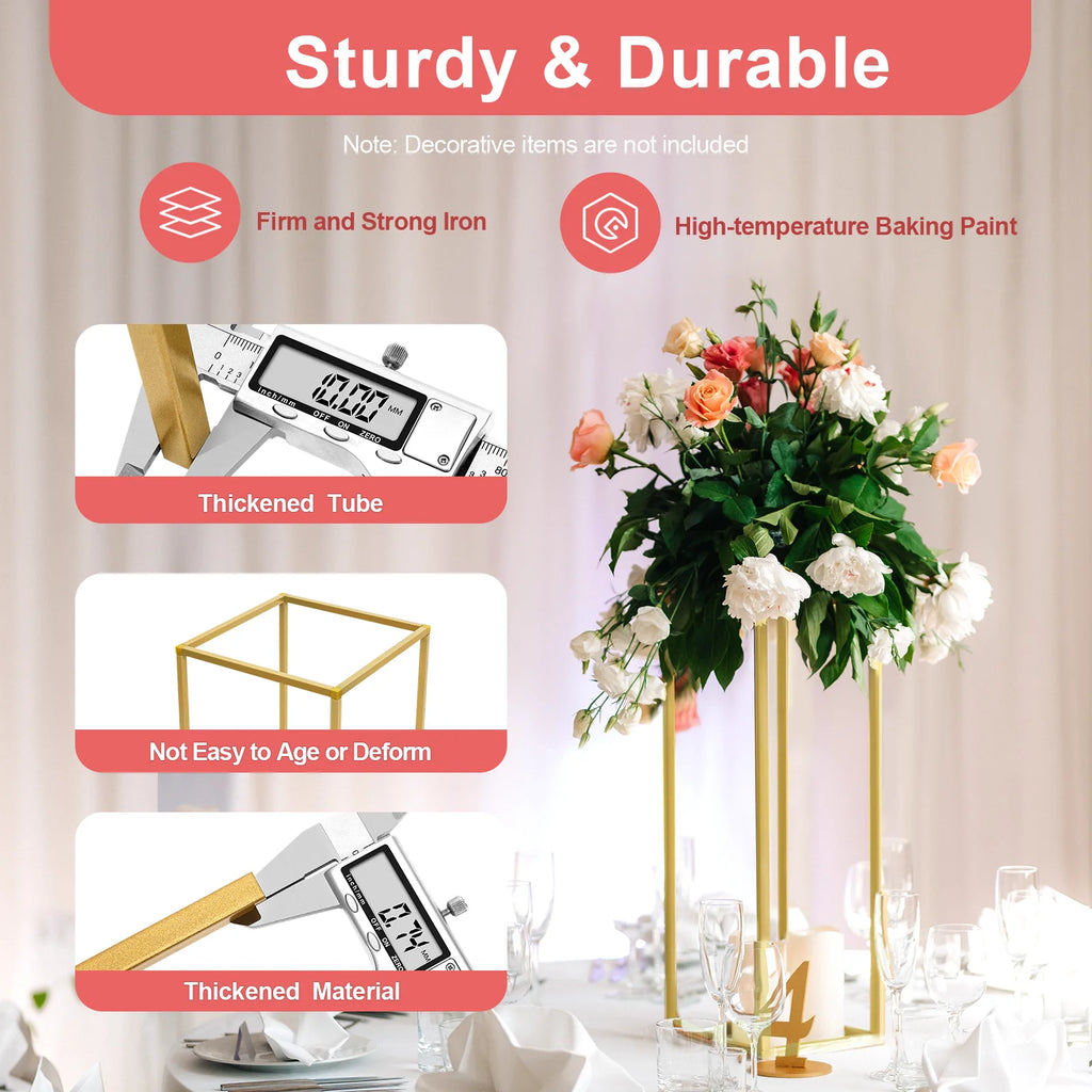 10PCS Metal Geometric Flower Vase Stand Gold Wedding Flower Stand 23.62inch Tall with Hammer for Party Table Centerpieces Events