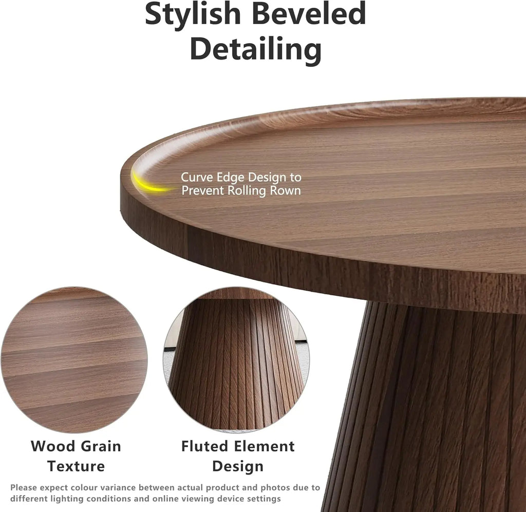 Nesting Coffee Table Set of 2, Mid Century Modern Coffee Table with Wood Grain Veneer, Fluted Round Tea Table