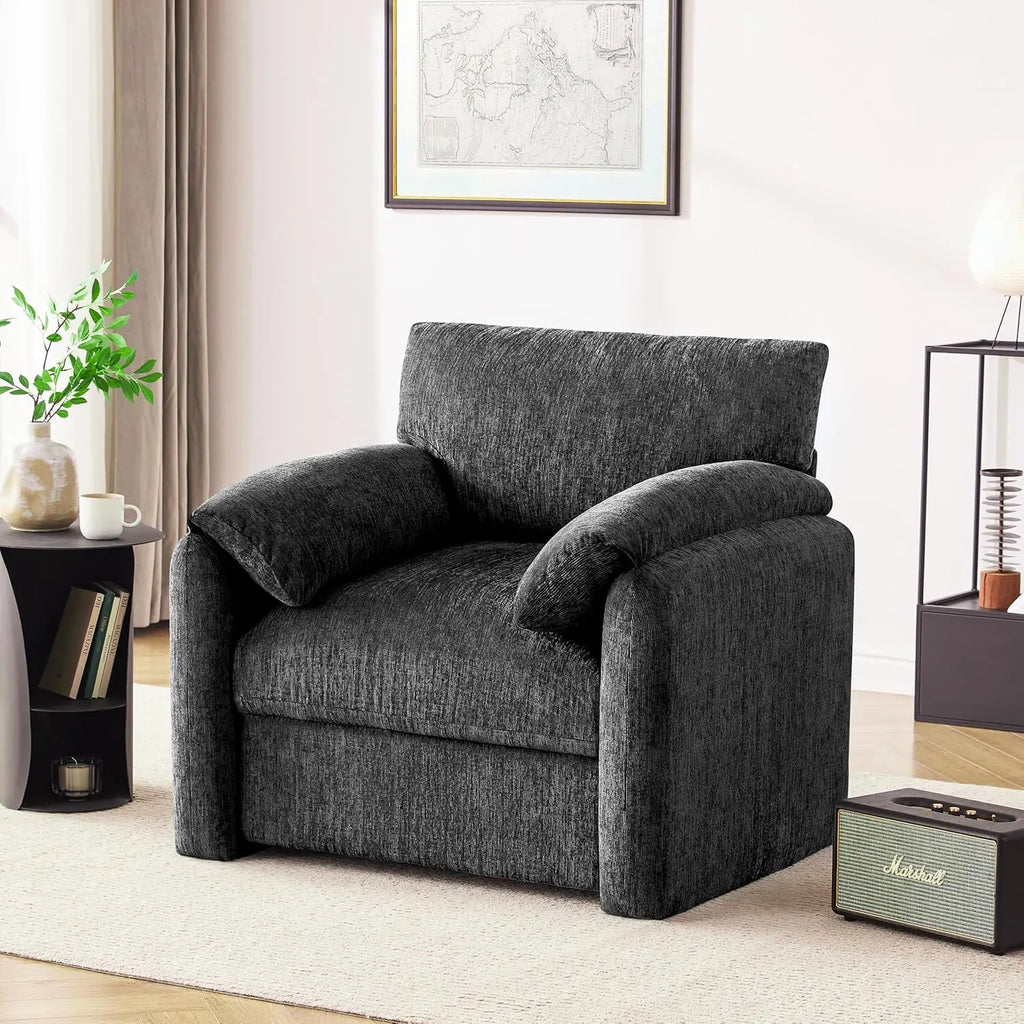 38.6in Chenille Oversized Armchair Mid-Century Upholstered Lounge Reading Chair Living Room Bedroom Beige Customized