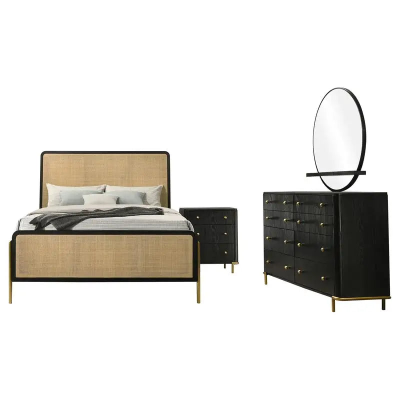 Eastern King 4-Piece Bedroom Set - Black and Natural Finish