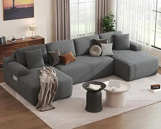 126.2'' Modular Sectional Sofa, Convertible U- Shaped Cloud Couch with Memory Foam, Corduroy Boneless Sectional Couches