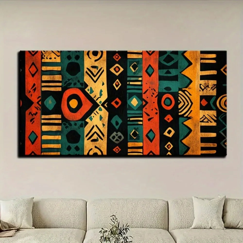 Modern Abstract African Art Canvas Painting, Suitable for Interior Wall Decoration, 1.5 inch Thick Pine Solid Wood Frame
