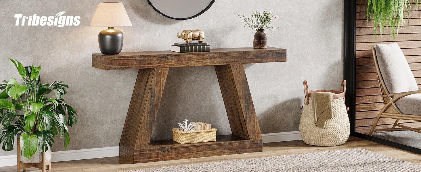 Tribesigns 55-Inch Rustic Console Sofa Table with Storage Industrial Wooden Entryway Table for Hallway Living Room