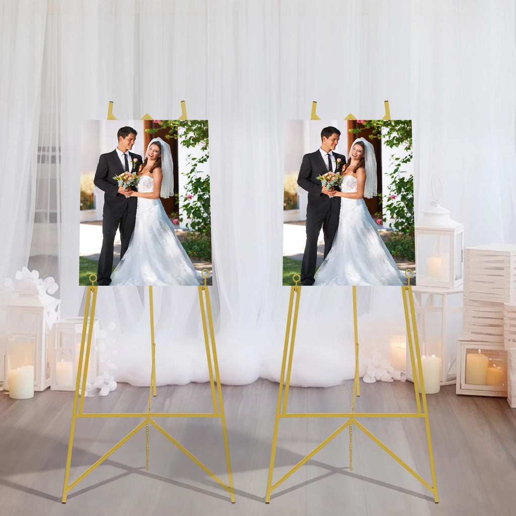 2Pcs Display Easel Stand, Gold Poster Easel Tripod, Adjustable Poster Frame Holder, Floor Standing Sign Stand for Wedding Party Exhibition