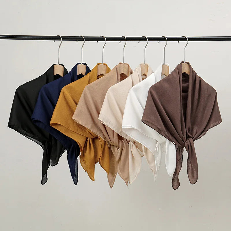 90*90cm Thin Soft Square Scarves for Women/ Simplicity Solid Color Cotton Linen Headscarf/ Muslim Female's Hijabs Bag Accessories
