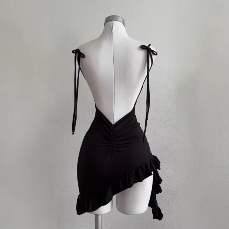 2026 Sexy Sleeveless Backless Mini Dress Women Summer Europe America Lace Up Bodycon Dresses High Street Party Club Black Dress
