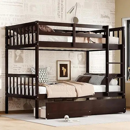 Solid Wood Twin Bunk Bed with Storage, Ladders, and Raised Guardrails for Kids, Convertible Option
