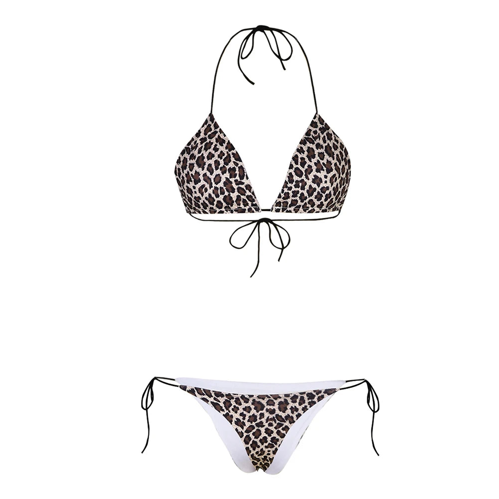 2 Pcs/Set Bikini Set Sexy Bikinis Bathing Suit/ Solid Color/ Halter Neck Strap/ Thong Women Swimsuit Set for Beach Swimwear