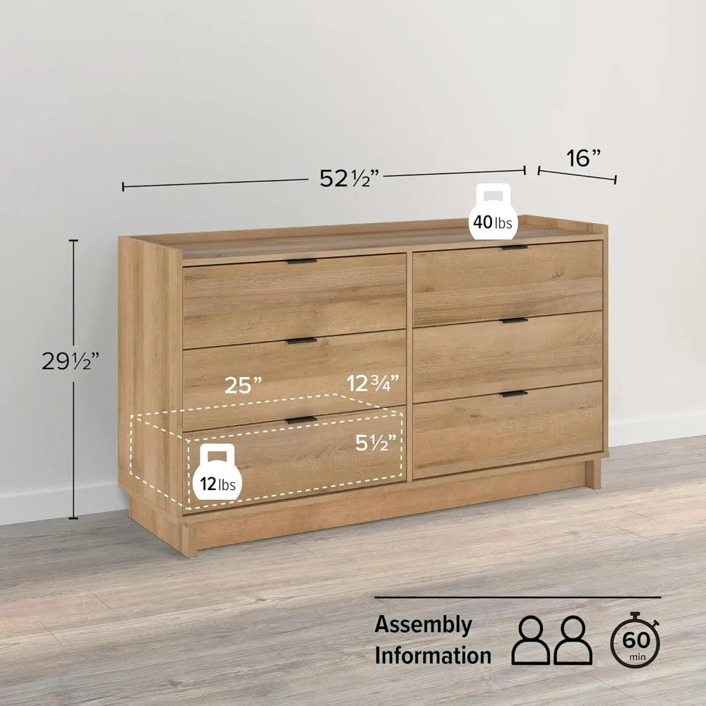 Customizable Contemporary 6-drawer Double Dresser For Master Bedroom, Sleek Storage Furniture, 52.5" W X 16" D X 29.5" H