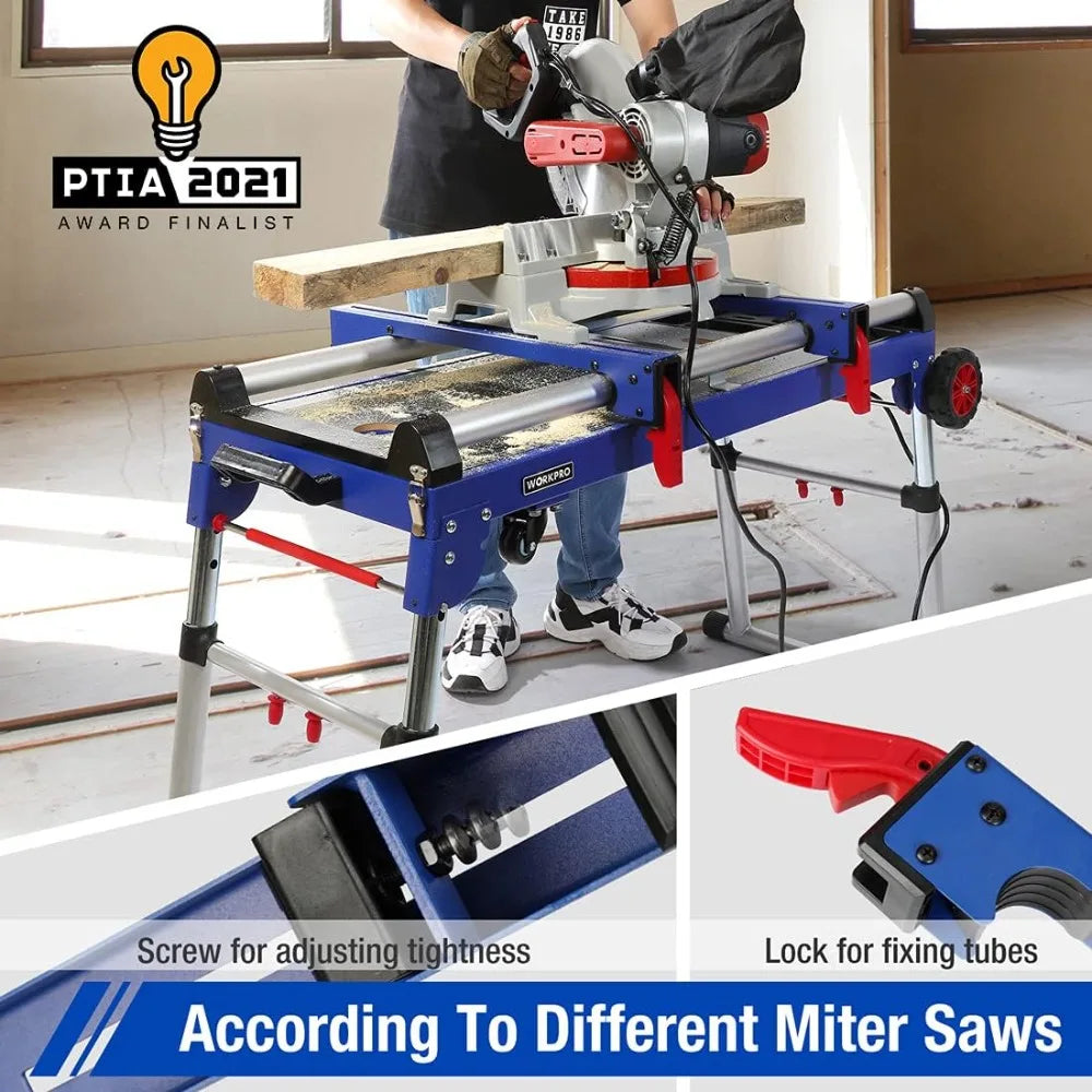 Miter Saw Stand, 5-in-1 Portable Workbench, Quick Folding Work Table with Detachable Miter Saw Stand & Height Adjustable Legs