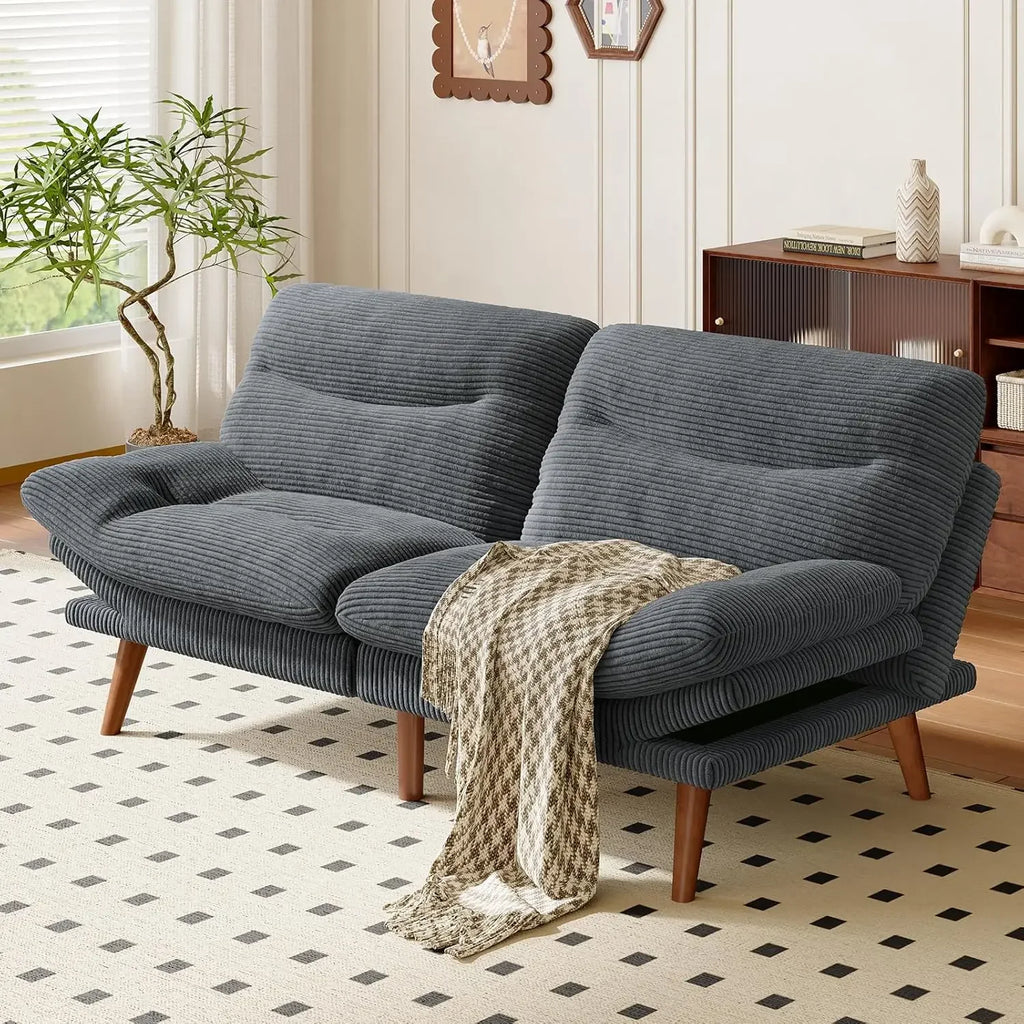 Futon Sofa Bed, Couch with Adjustable Backrest & Armrests, Convertible Futon Sofa Couch