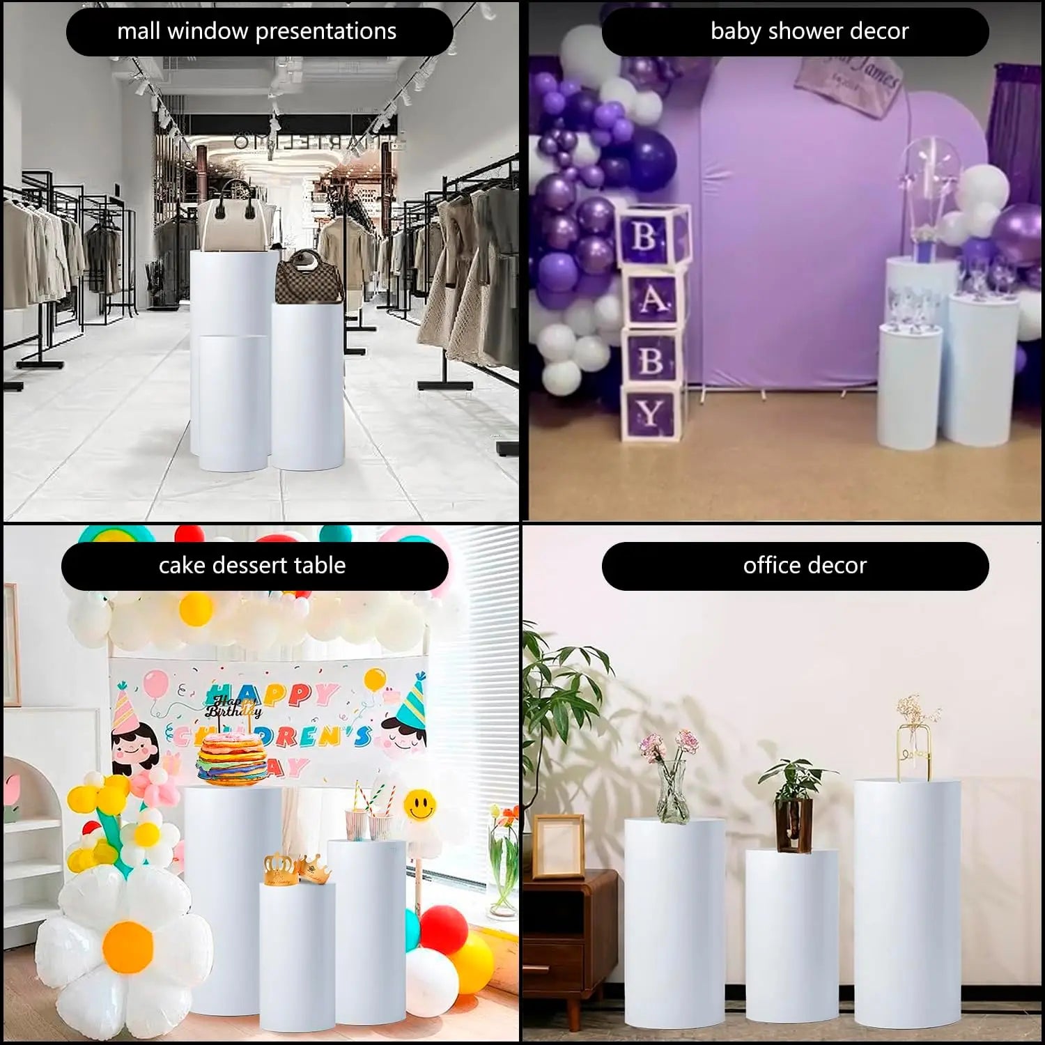Set Of 3 Metal Cylinder Pedestal Stands For Party, Round Display Pillars For Wedding Birthday/ Dessert Table/ Art Decor