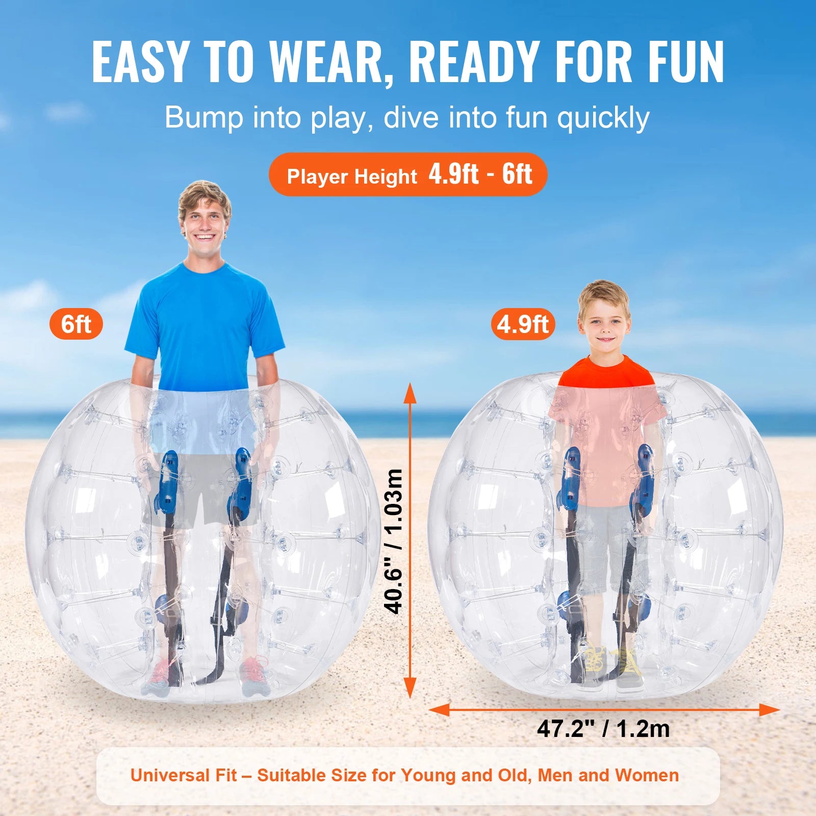 4FT/1.2M Inflatable Bumper Ball/ 1/2PCS Body Sumo Zorb Balls for Teen & Adult 0.8mm PVC Bubble, Balls, Bumper, Bopper Toys