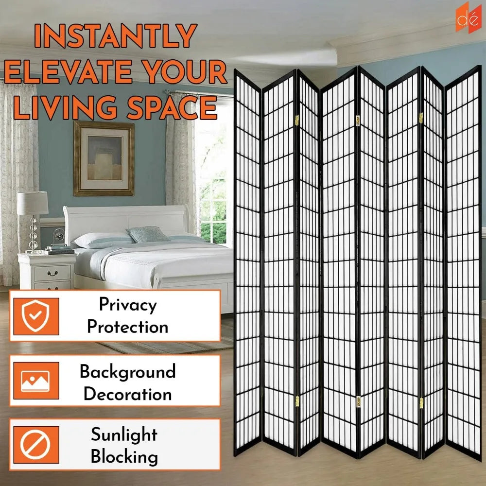 8 Panels Room Divider Privacy Screen Partition Shoji Style Black Finish 71" High x 140" Wide
