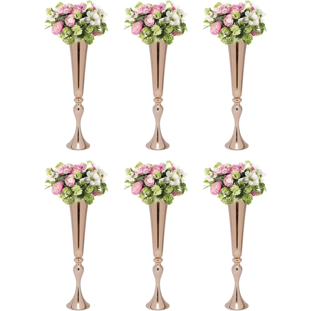 6 Pcs 22.2" Tall Gold Vases for Centerpieces, Tall Wedding Flower Vase with Gold-Plated Finish, High-Foot Design, Metal Trumpet Centerpieces/ Vases for Wedding Party Event