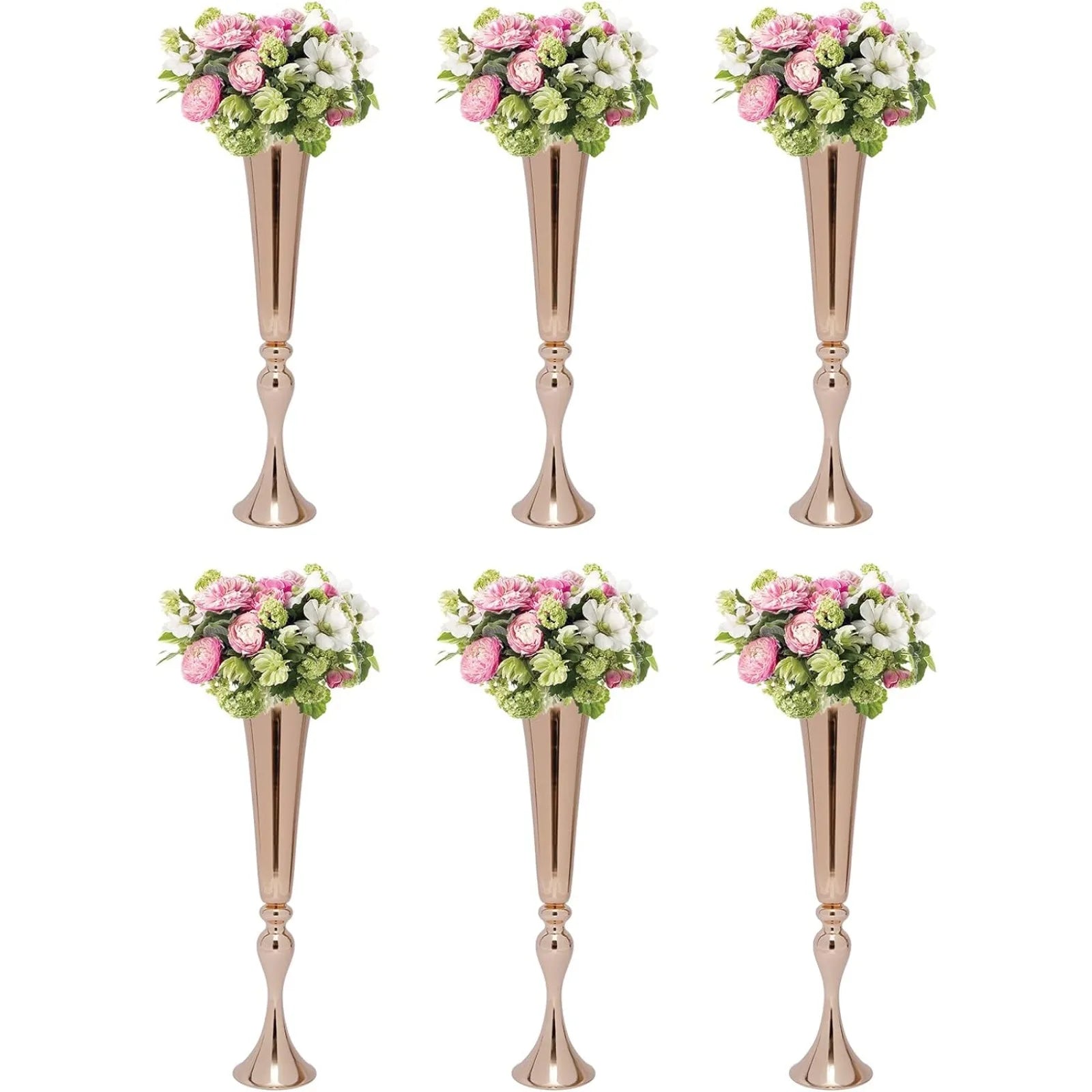 6 Pcs 22.2" Tall Gold Vases for Centerpieces, Tall Wedding Flower Vase with Gold-Plated Finish, High-Foot Design, Metal Trumpet Centerpieces/ Vases for Wedding Party Event