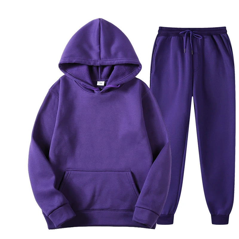 Men/ Women Tracksuit Hoodies/ Casual Solid Color /Thick Pullover and Long Pant 2-piece Set Men/Women Fleece Jogger Sports Suit