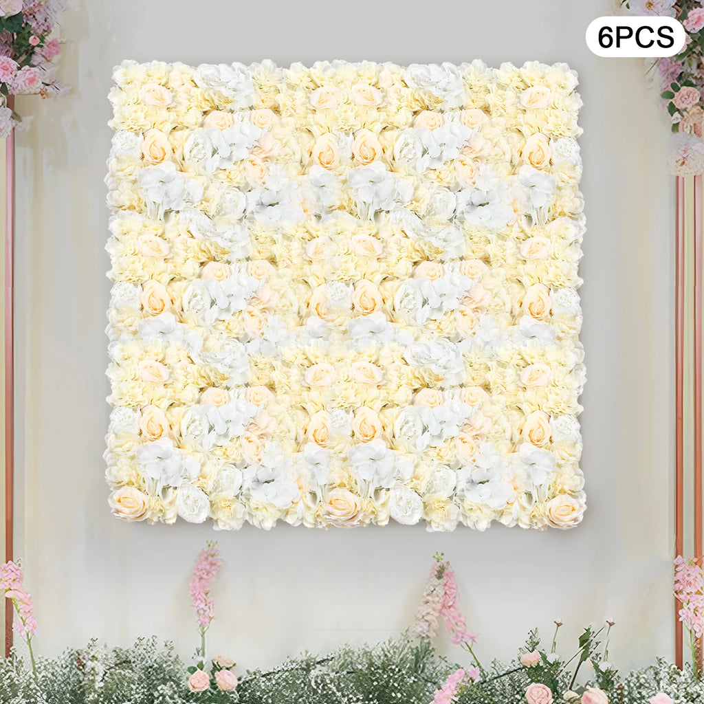 6Pcs Artificial Flower Wall Panel Set Flower Background Panel for Wall, 60x40cm Silk Hydrangea Rose Floral Panel  for Photo Background Home Party Wedding Backdrop Decoration