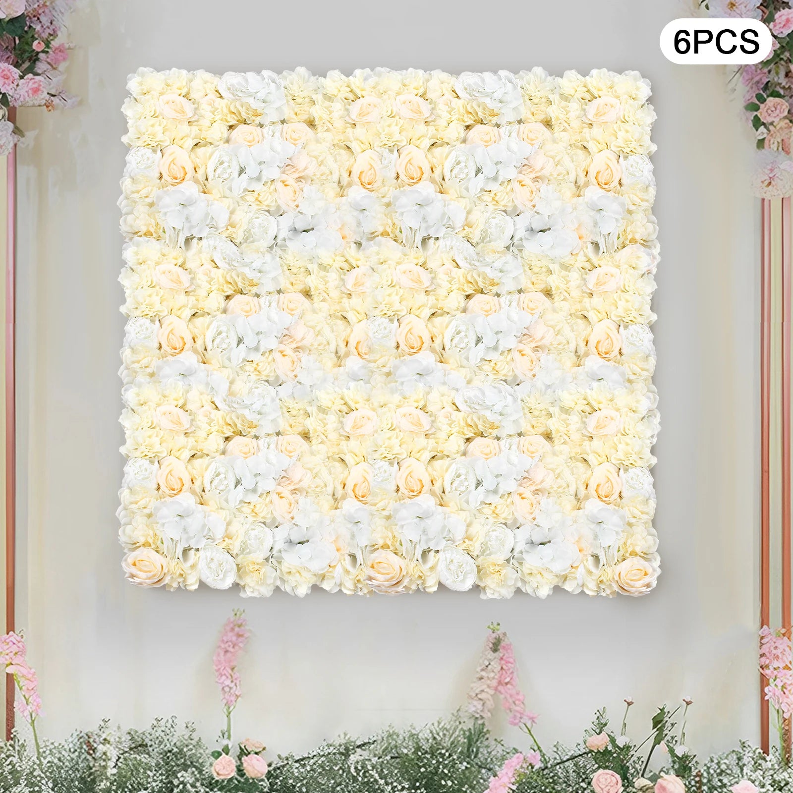6Pcs Artificial Flower Wall Panel Set Flower Background Panel for Wall, 60x40cm Silk Hydrangea Rose Floral Panel  for Photo Background Home Party Wedding Backdrop Decoration