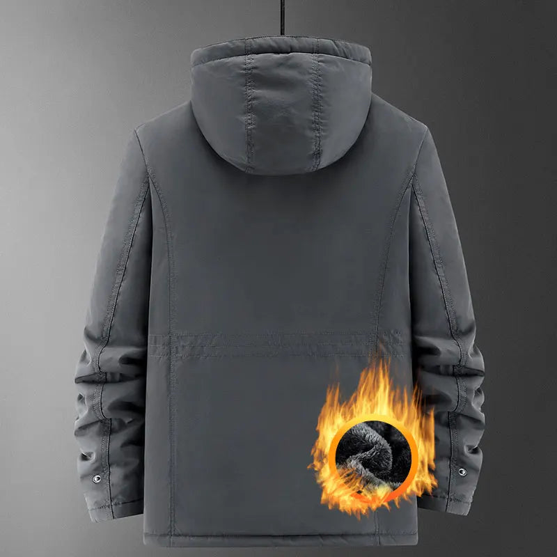 Thick Coat Winter/ Outdoor Running/ Sports/ Windproof/ Warm Fleece Hooded Cargo Jacket/ Men Removable Hood/ Thick, Warm Fleece Jacket