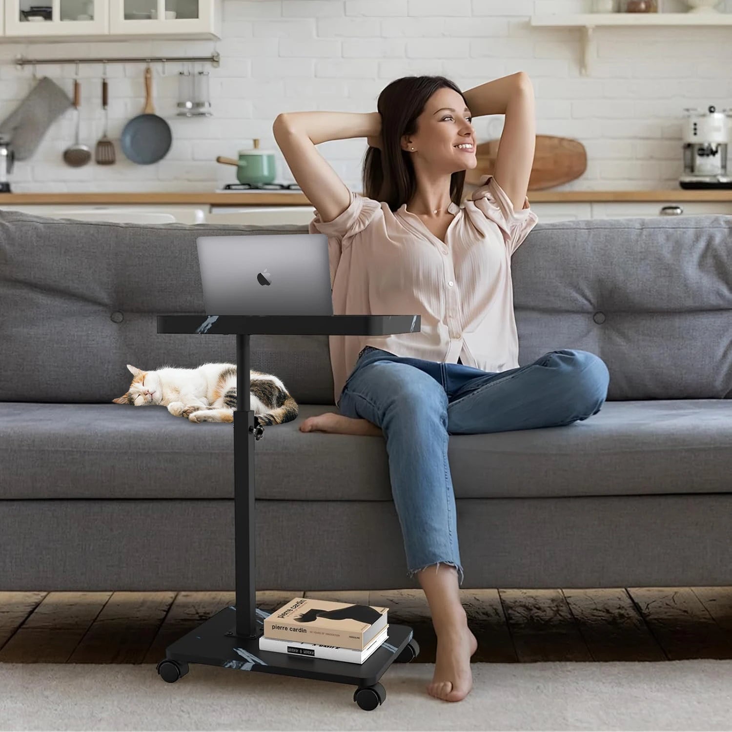 Sofa Side C Table Height Multifunctional Bathtub Tray Table for Home Living Room, Bedside Adjustable 360 Degree Rotating Bracket