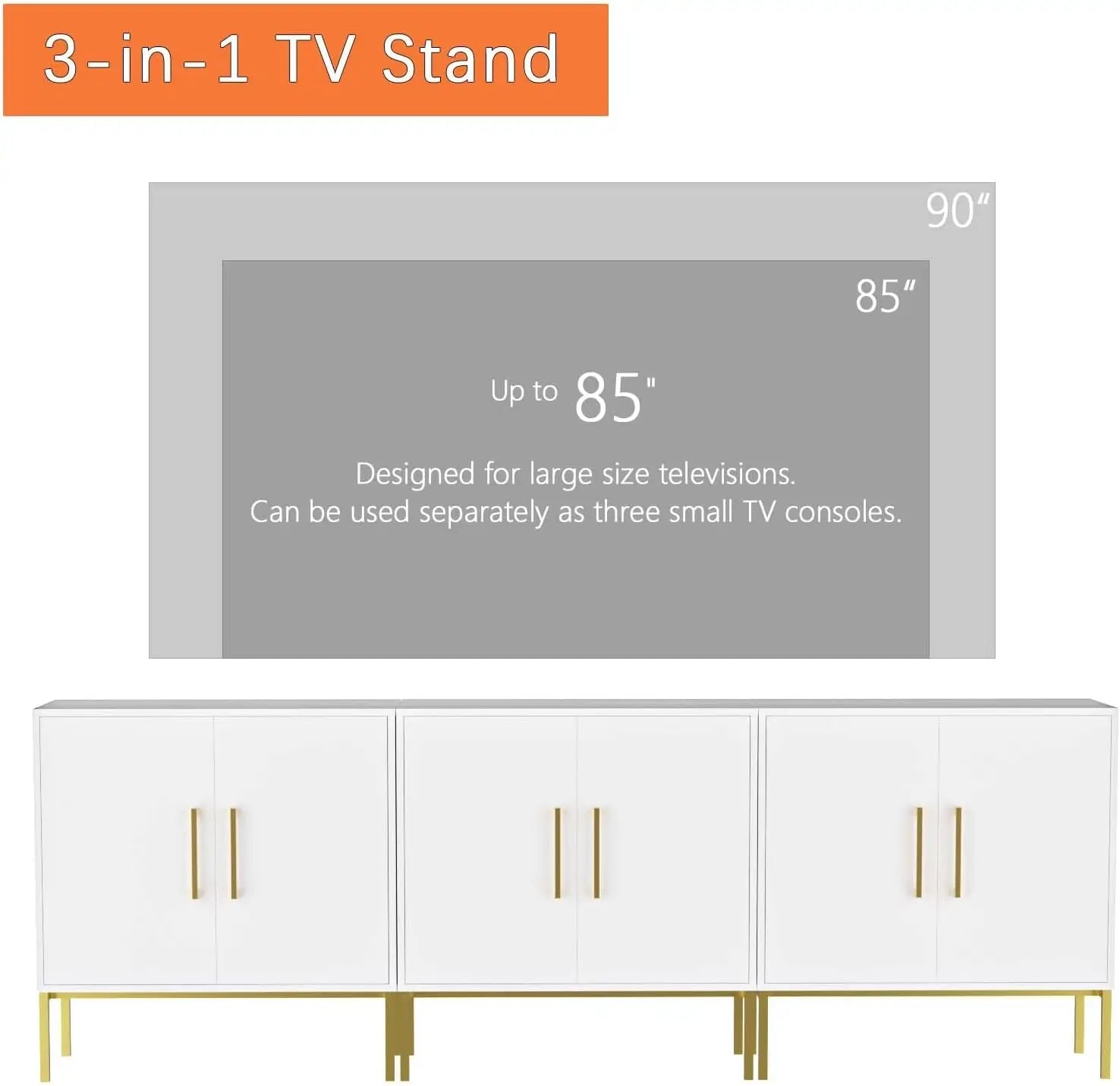 NEW TV Stand for 85 Inch TV, Wood Entertainment Center with Storage Cabinet, TV Cabinet Black, Long Console Table