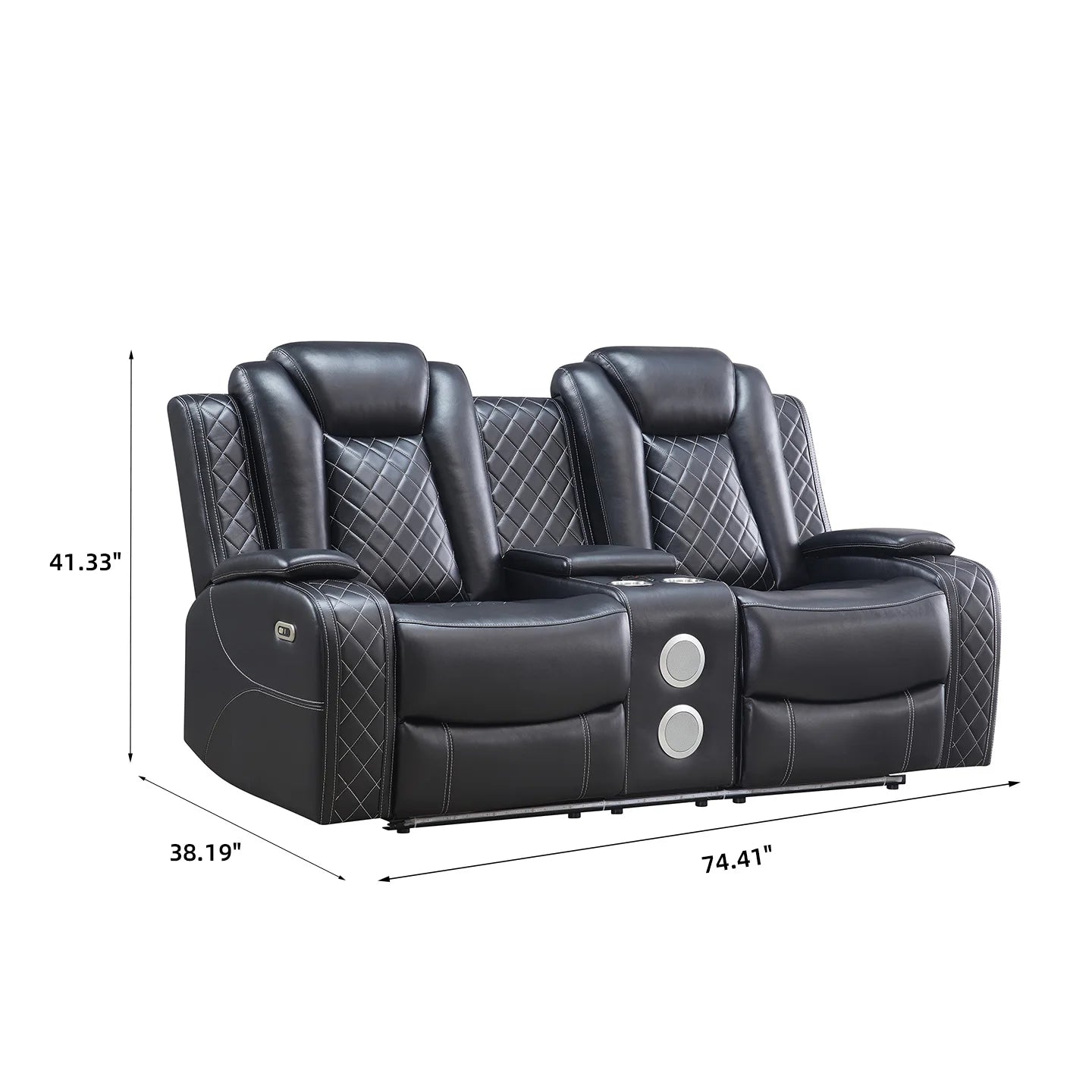 Power Reclining Sofa Couch with Wireless Charger/ 3 Seater Recliner/Reading Light Leather/ Bluetooth Speaker/ Theater Seating LED